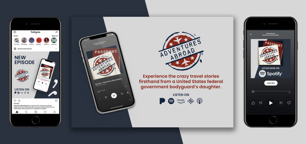 Adventures Abroad podcast advertisements mockup