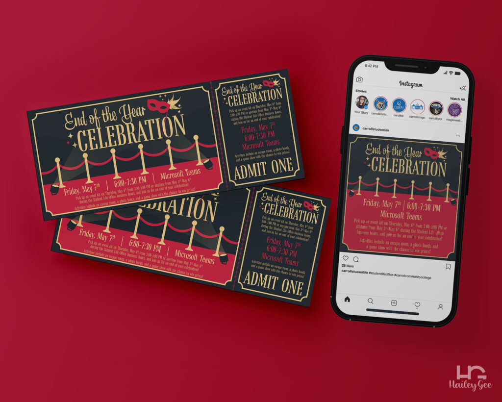 End of Year Celebration Ticket and Social Media Post